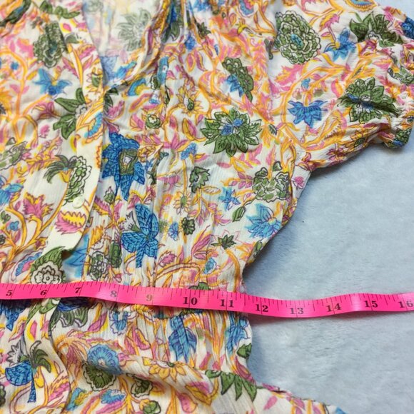 Playa Lucila Midi Fit & Flare Dress XS Womans Pink Blue Floral Short Sleeve Boho - Picture 9 of 14